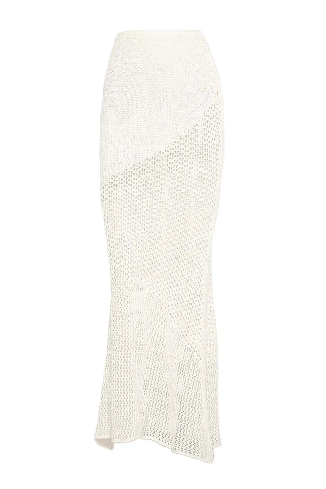 White textured cover up skirt on a white background