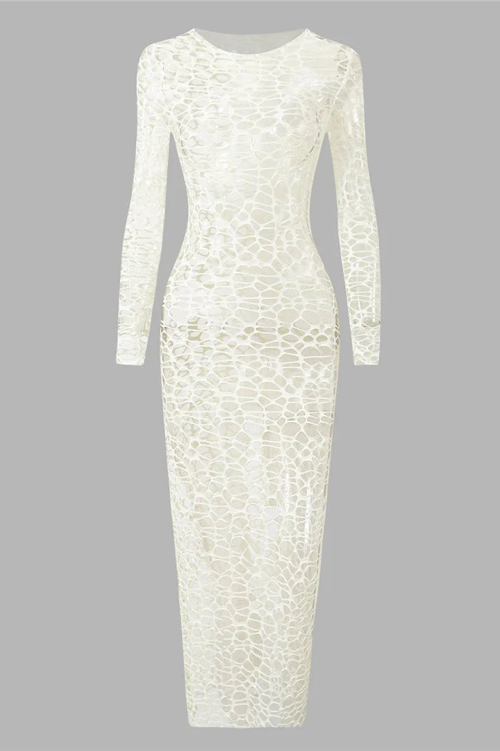 White web style maxi full sleeves cover up