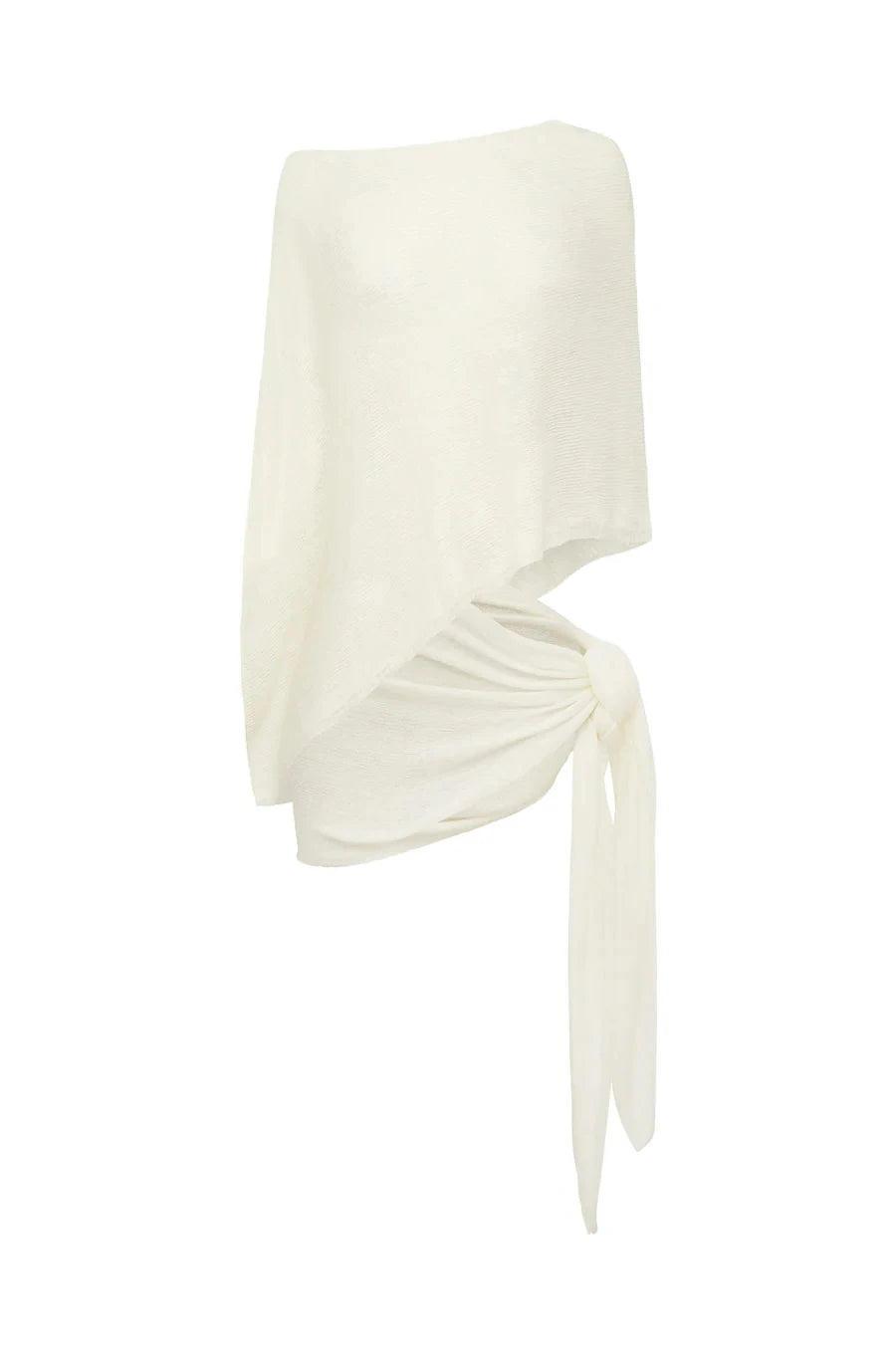 White wrap top and skirt with knot detail on a white background