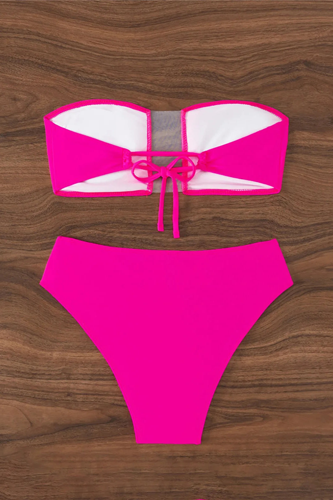 Women’s bikini Hot Pink Sheer Bandeau High Waist Bikini Set for Women