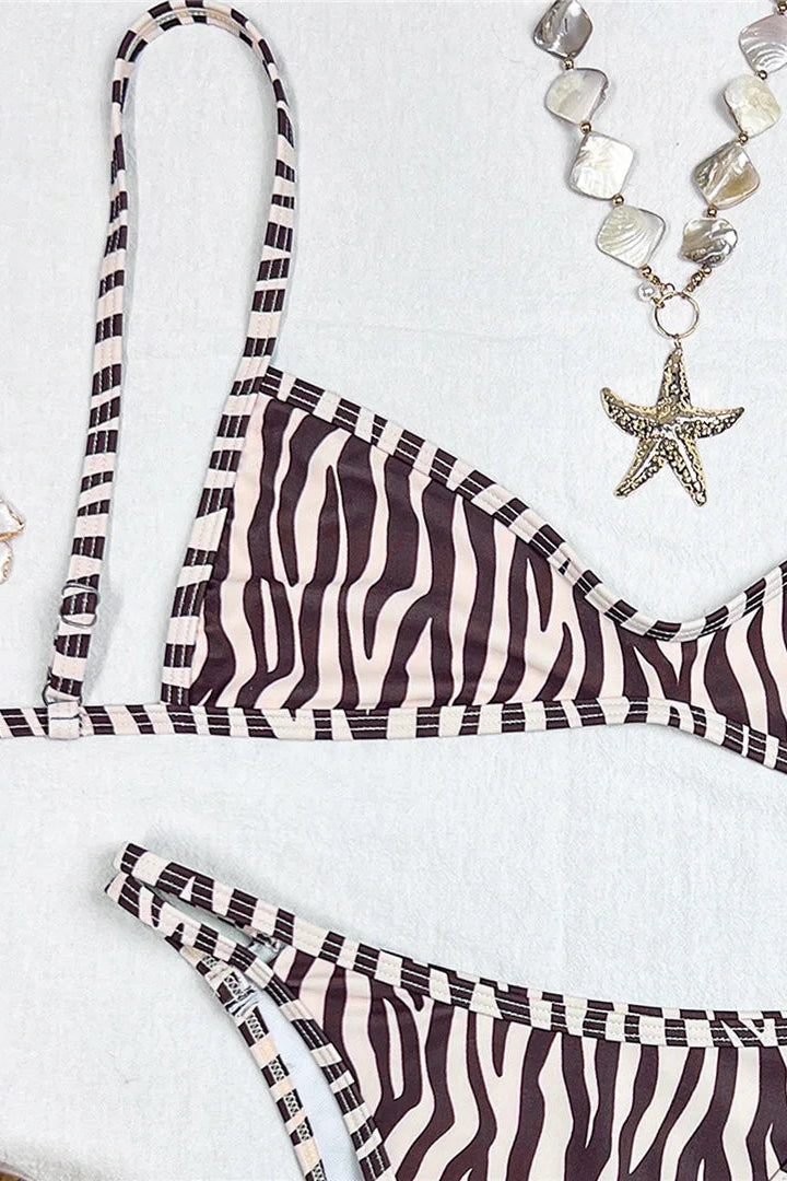 Women's brown Zebra print bikini set