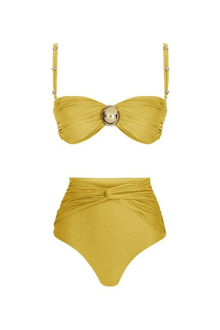 Yellow bikini set with a gold buckle 