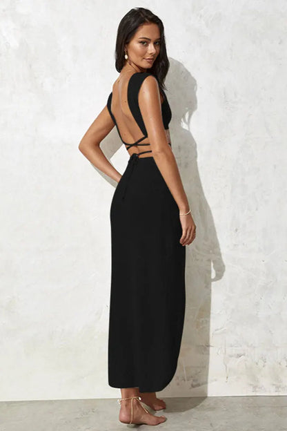 black Two-Piece Knit Cover-Up Maxi 
