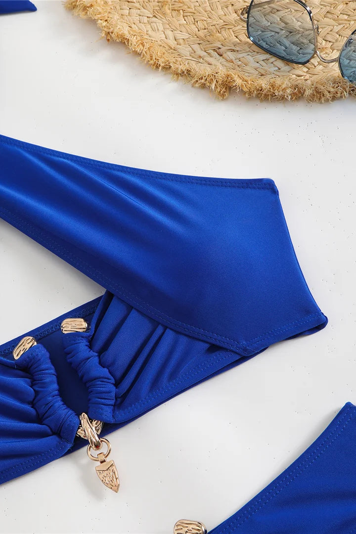 buy bikini Solid Halter Neck Cut Out High Waist Bikini 