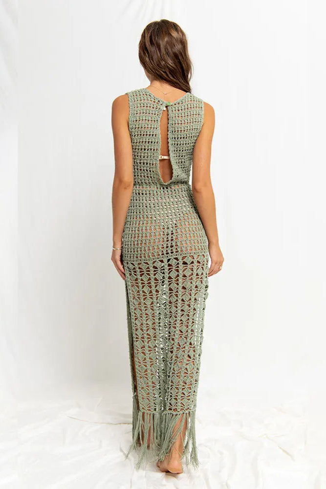 buy now Sexy Green Mesh Crochet Beach Dress