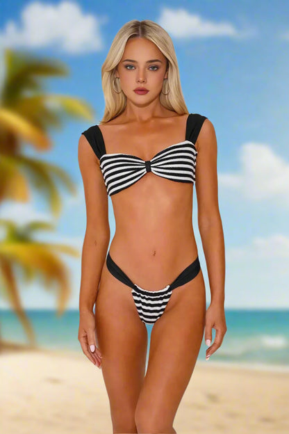 buy now Striped Knit Bikini – 3-Piece with Skirt