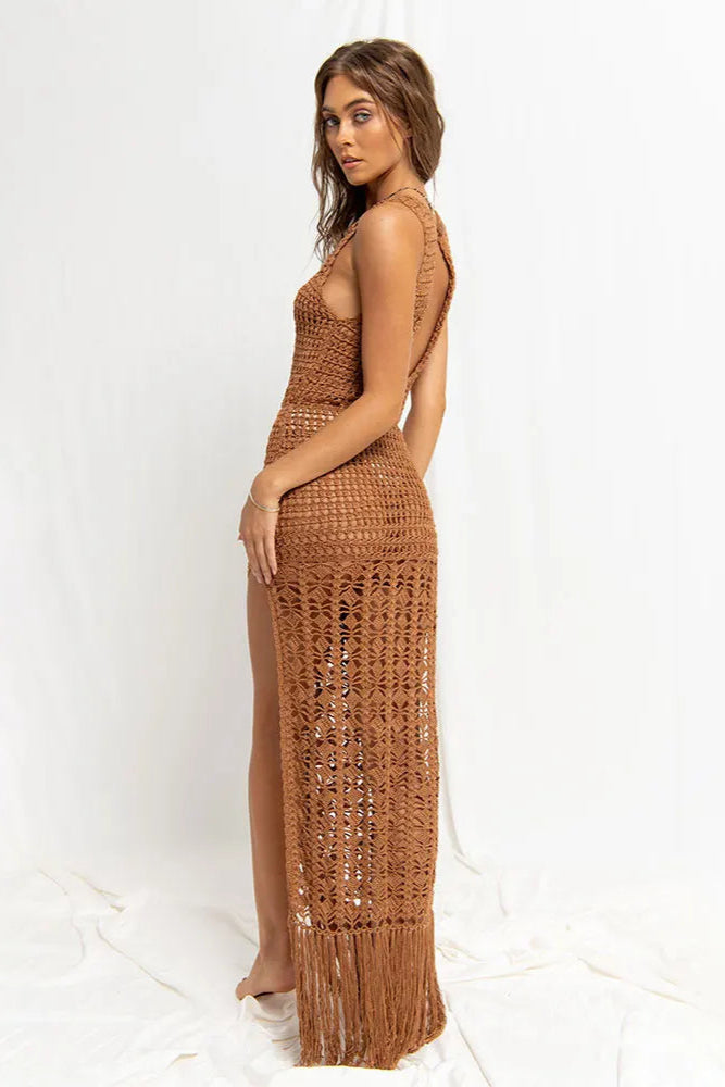 crochet Sexy Green Mesh Crochet Beach Dress