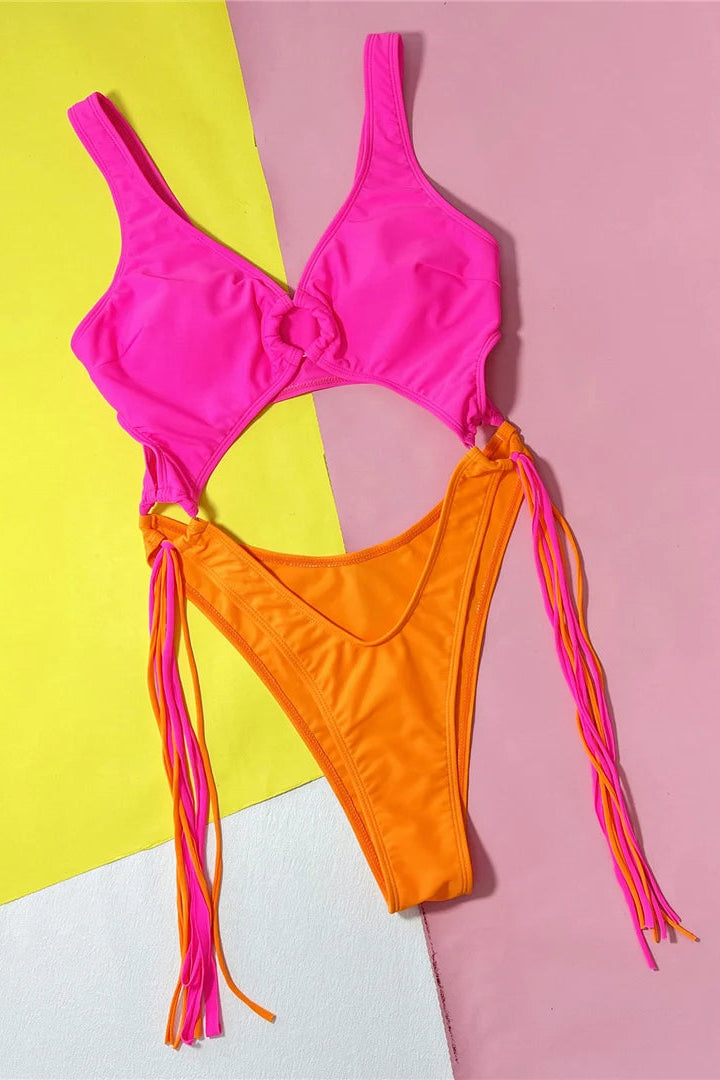 dcostaa Tummy Cutout Fringe Tassel One Piece Swimsuit