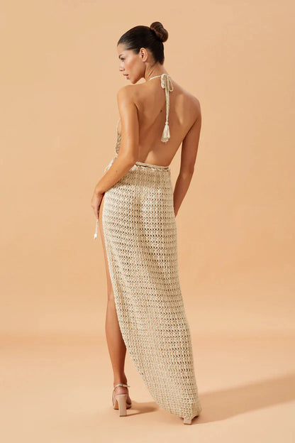 shop bikinis  Sexy Deep V-Neck Knit Maxi Dress 