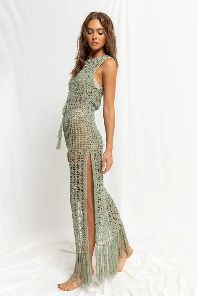 shop now Sexy Green Mesh Crochet Beach Dress