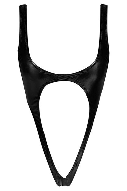 trendy Faux Leather Cut Out Thong One Piece