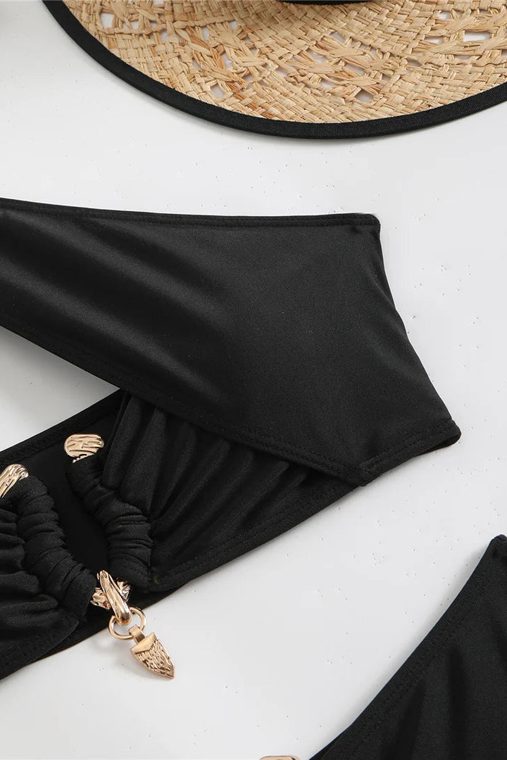 vacation swimwear Solid Halter Neck Cut Out High Waist Bikini 