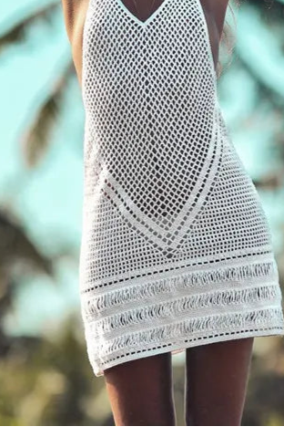 white Summer Crochet Cover-Up Tunic