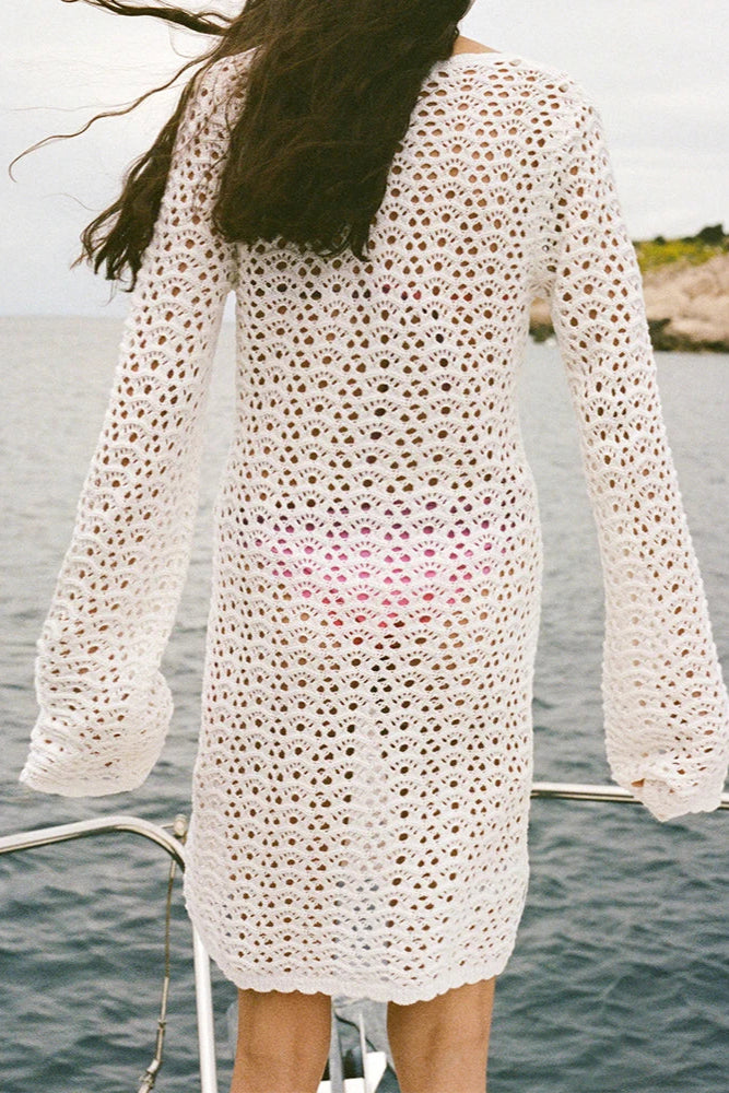 white Deep Knit Mini Dress 